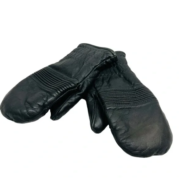 J.M. Rubin & Sons Leather Ski Gloves Mittens 70th Lined Women Size S Black Vtg - Picture 2 of 10